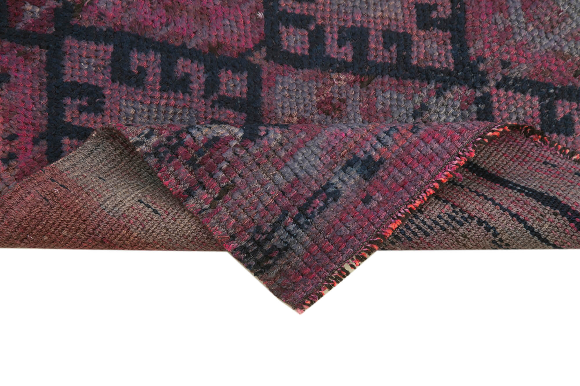 Handmade Vintage Area Rug – Purple Cotton Wool Blend Bohemian Style Rug 2'7''x10'2''