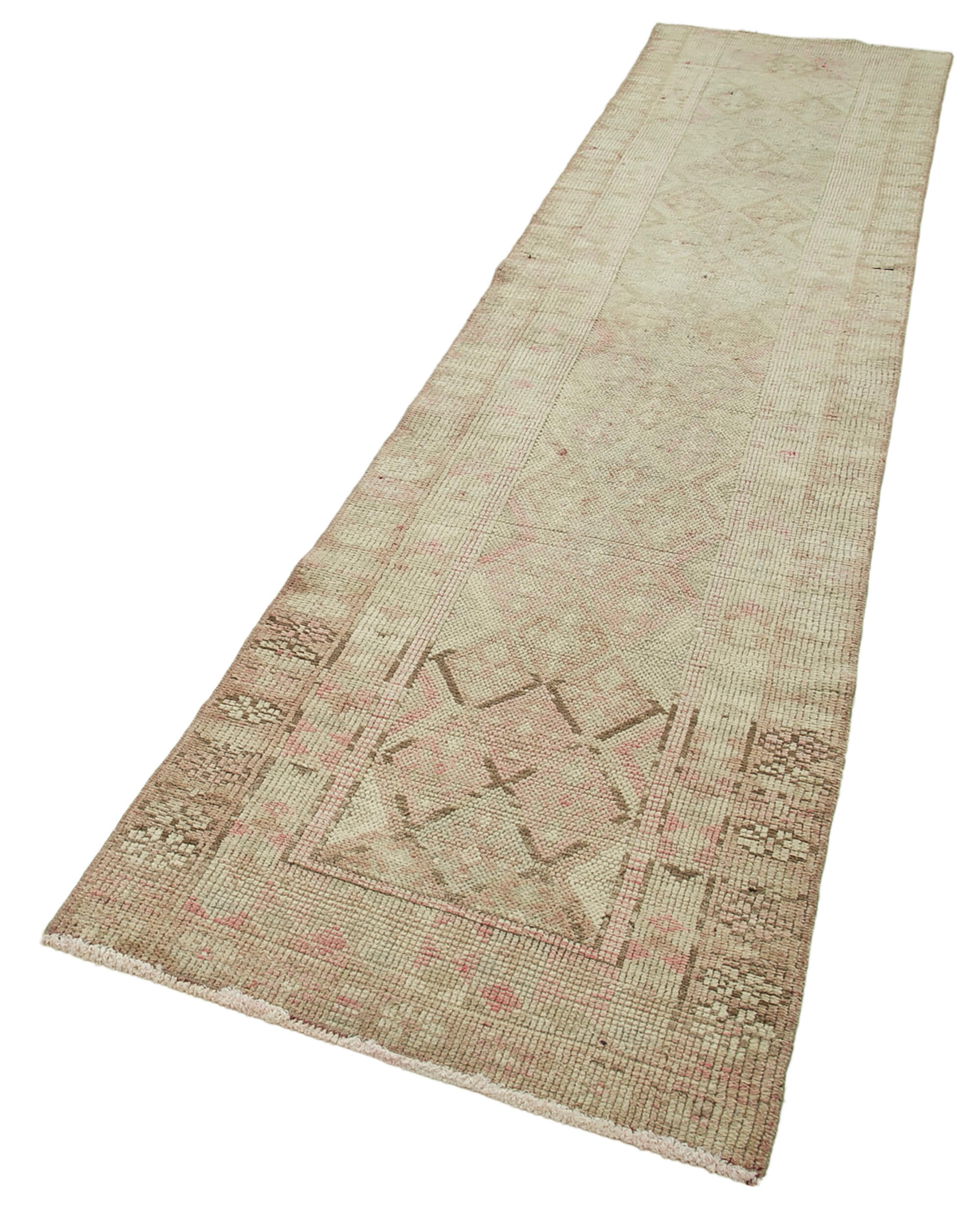 Vintage Handmade Area Rug – Beige Cotton Wool Rug, Hand Woven Turkish Carpet 2'8''x11'2''
