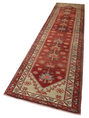 Vintage Handmade Area Rug - Red Cotton Wool Rug, Hand Woven Turkish Wool Carpet 2'10''x12'4''