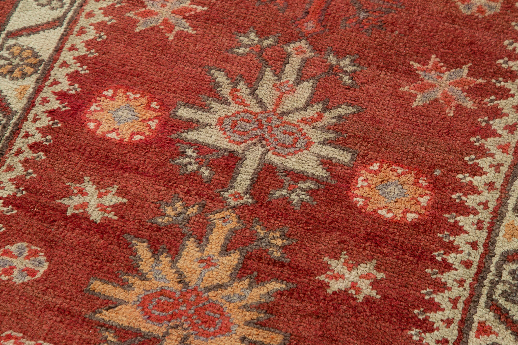 Vintage Handmade Area Rug - Red Cotton Wool Rug, Hand Woven Turkish Wool Carpet 2'10''x12'4''