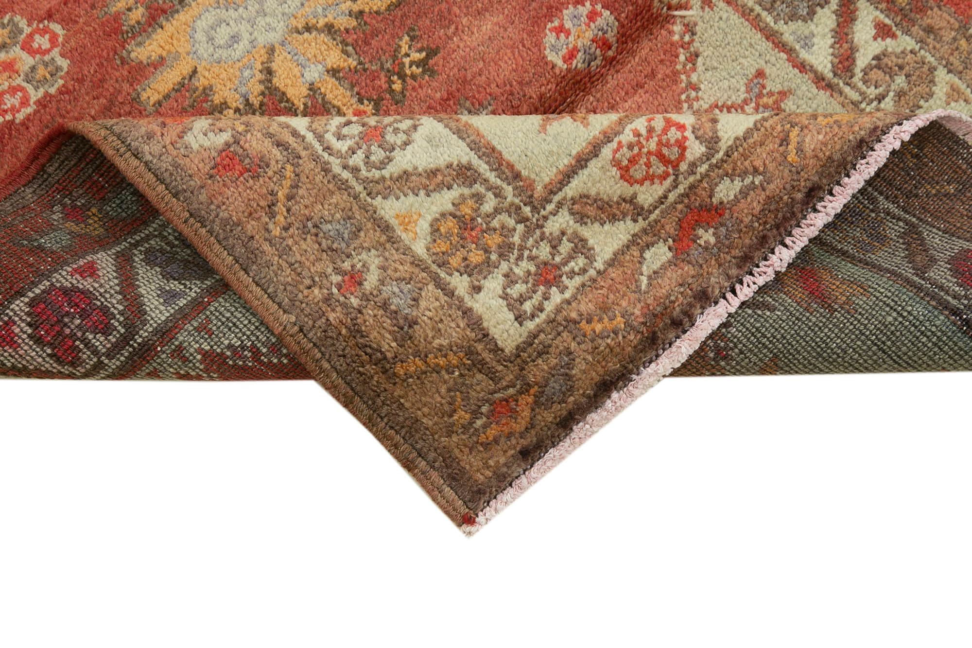 Vintage Handmade Area Rug - Red Cotton Wool Rug, Hand Woven Turkish Wool Carpet 2'10''x12'4''