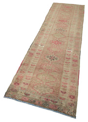 Vintage Handmade Area Rug – Beige Wool Cotton Carpet, Hand Woven Turkish Style 2'6''x10'10''