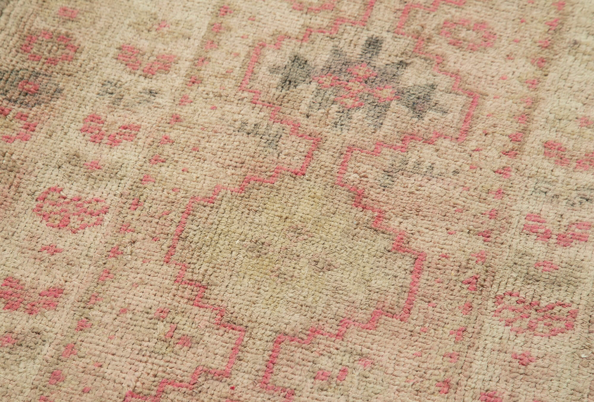 Vintage Handmade Area Rug – Beige Wool Cotton Carpet, Hand Woven Turkish Style 2'6''x10'10''