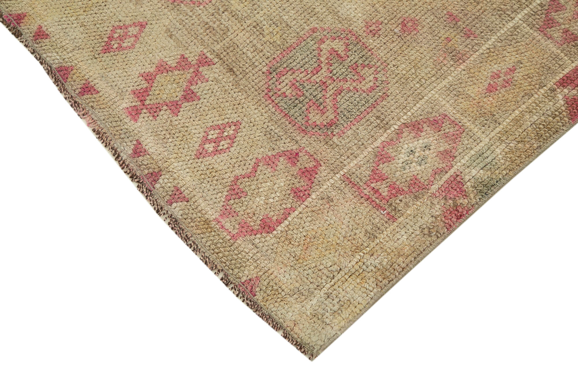 Handmade Area Rug - Vintage Cotton Wool Blend Neutral Beige Turkish Carpet 2'11''x10'4''