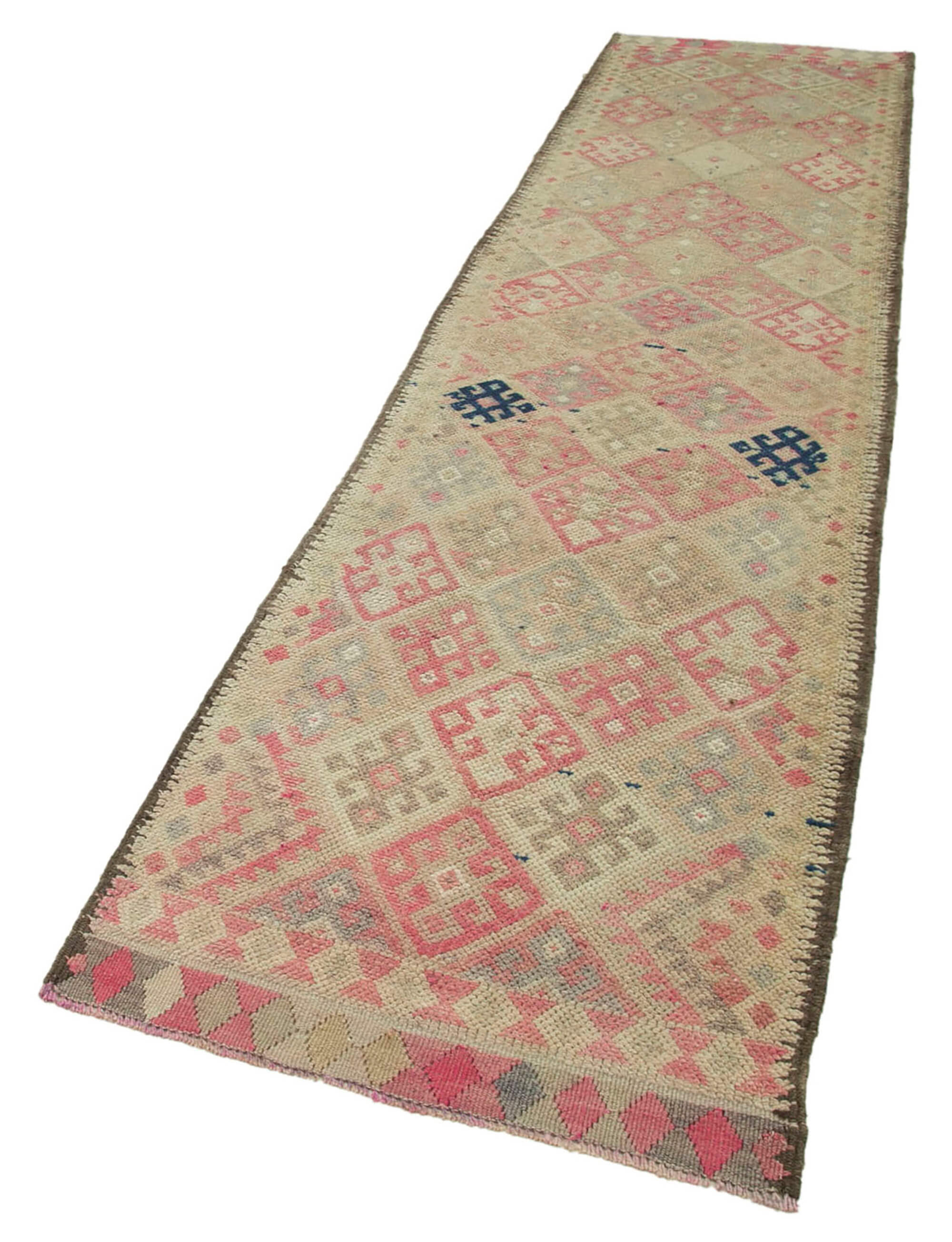 Vintage Handmade Area Rug - Beige Wool Cotton Carpet, Hand Woven Turkish Rug 2'11''x13'7''