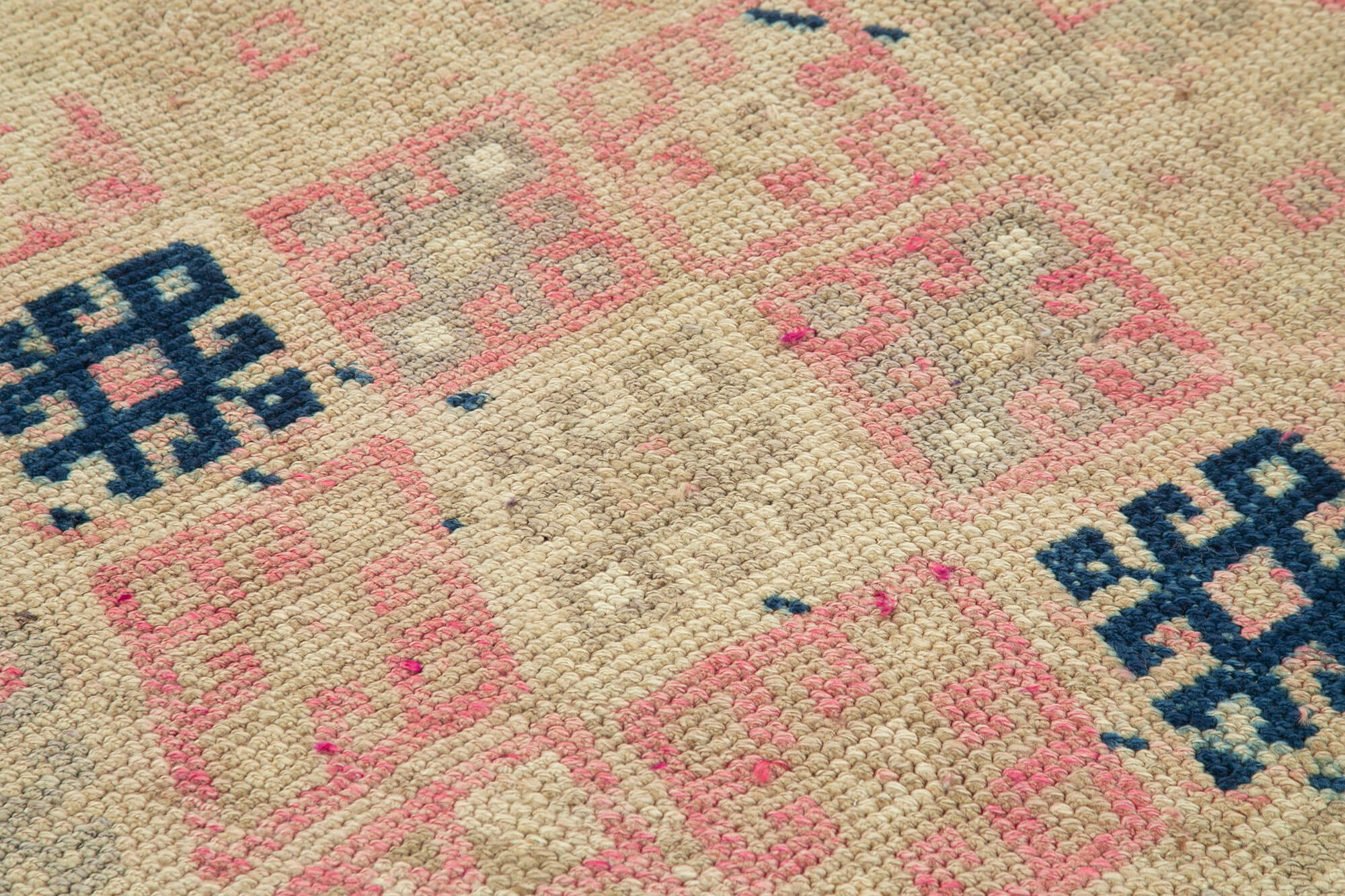 Vintage Handmade Area Rug - Beige Wool Cotton Carpet, Hand Woven Turkish Rug 2'11''x13'7''