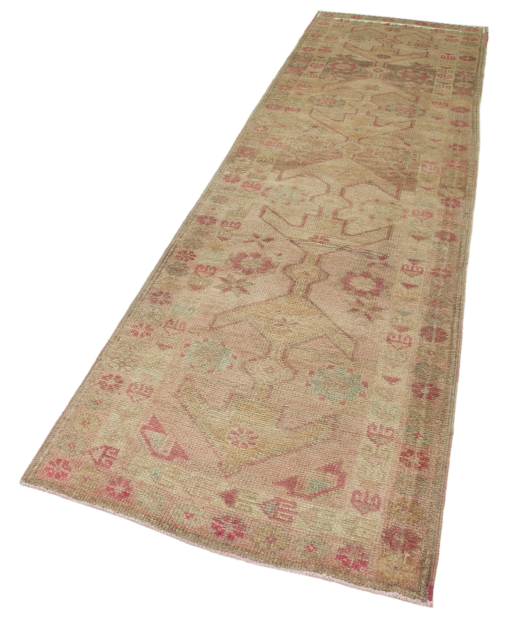 Vintage Handmade Area Rug – Beige Wool Cotton Turkish Vintage Carpet 2'11''x10'11''