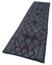 Handmade Vintage Area Rug - Purple Cotton Wool Rug 2'9''x12'1'' Durable Runner