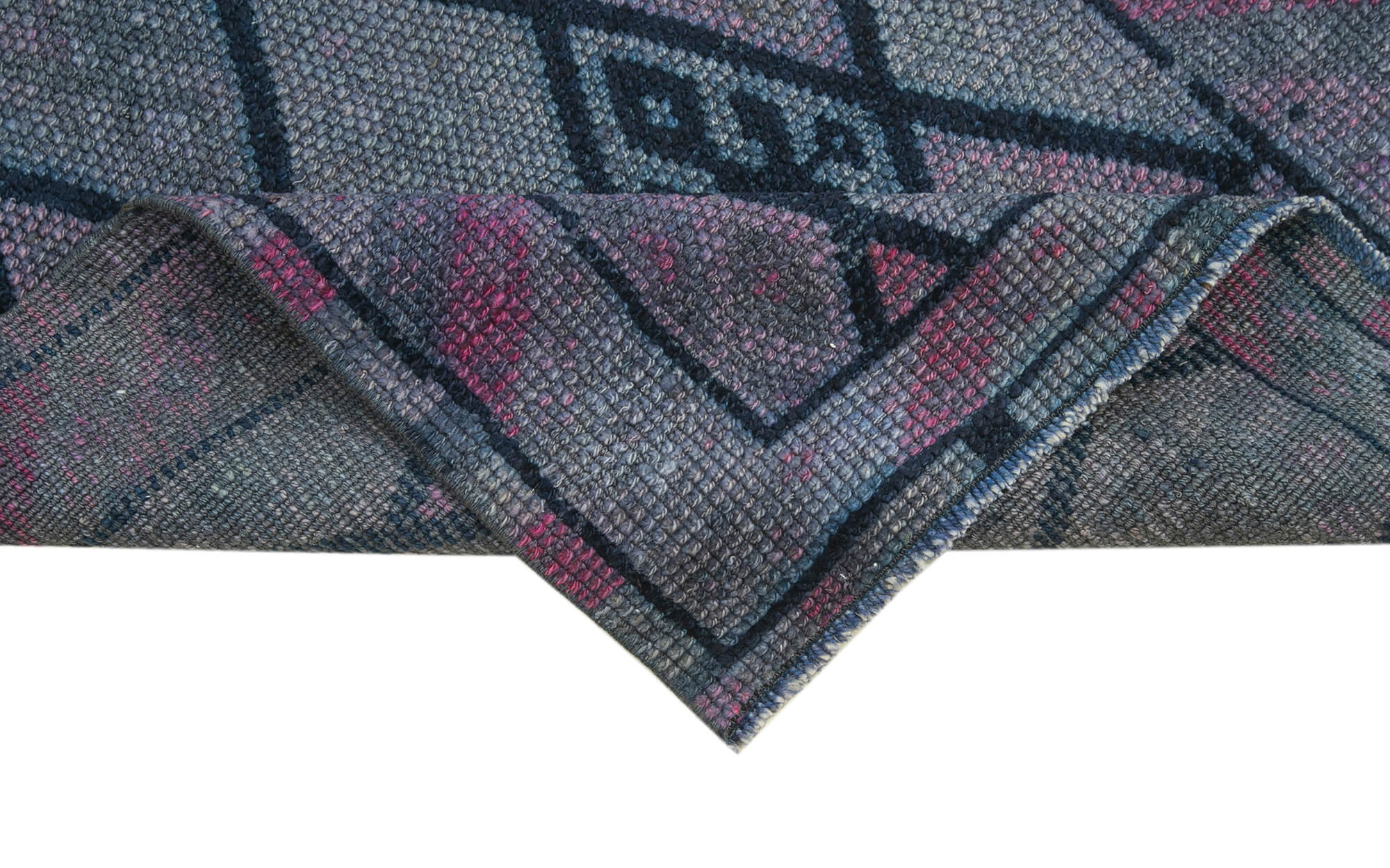 Handmade Vintage Area Rug - Purple Cotton Wool Rug 2'9''x12'1'' Durable Runner