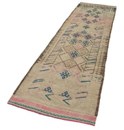 Handmade Wool Area Rug – Vintage Cotton Rug Beige 2'11''x10'7'' Durable Soft Texture