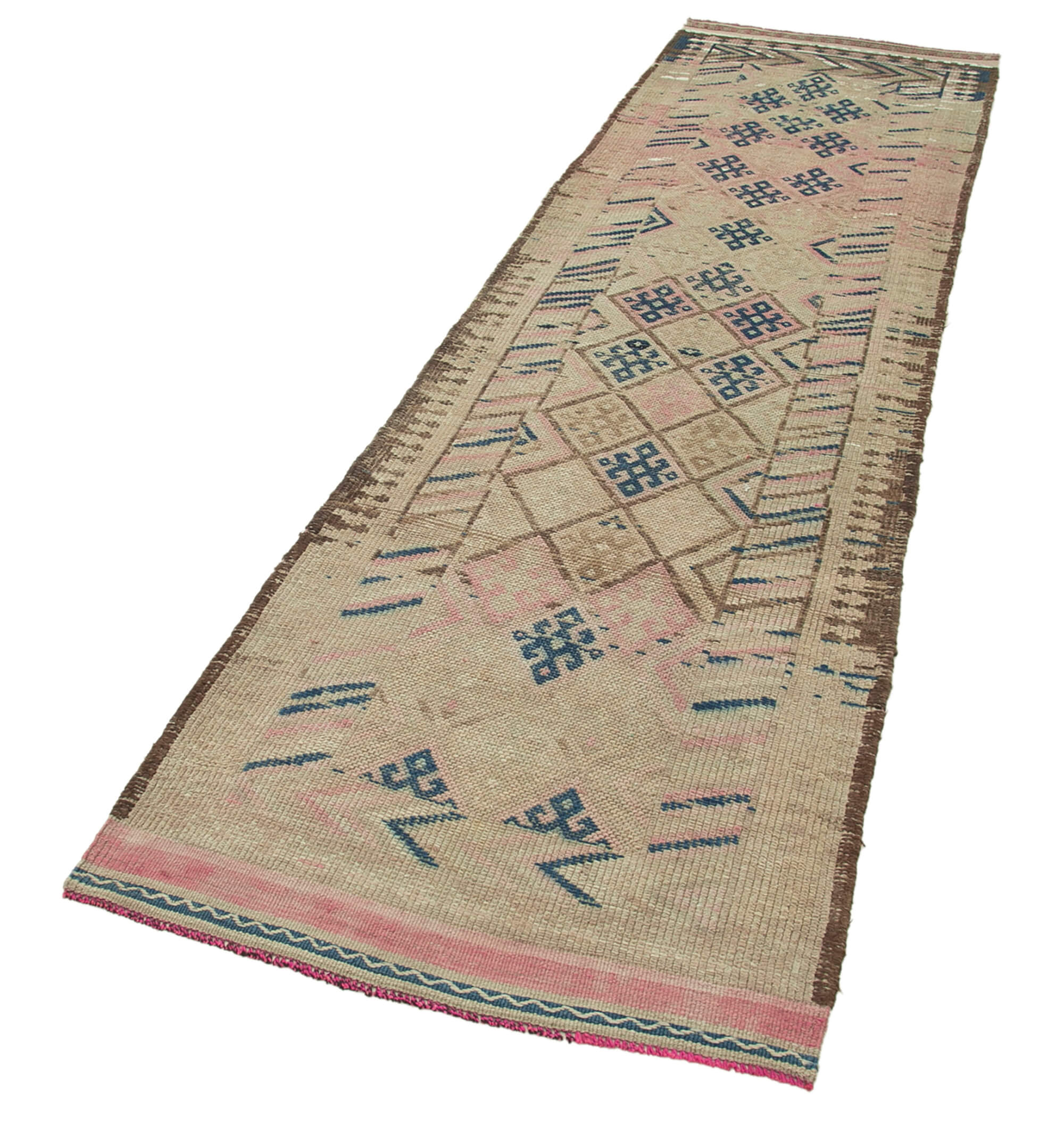 Handmade Wool Area Rug – Vintage Cotton Rug Beige 2'11''x10'7'' Durable Soft Texture