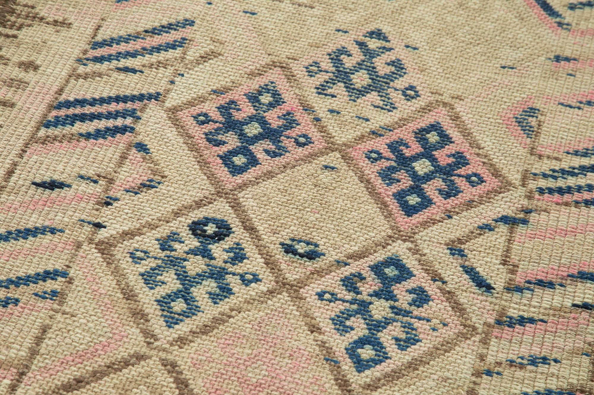 Handmade Wool Area Rug – Vintage Cotton Rug Beige 2'11''x10'7'' Durable Soft Texture