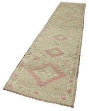 Handmade Vintage Area Rug – Beige Cotton Wool Rug 2'11'' x 13'5'' | Turkish Wool Carpet