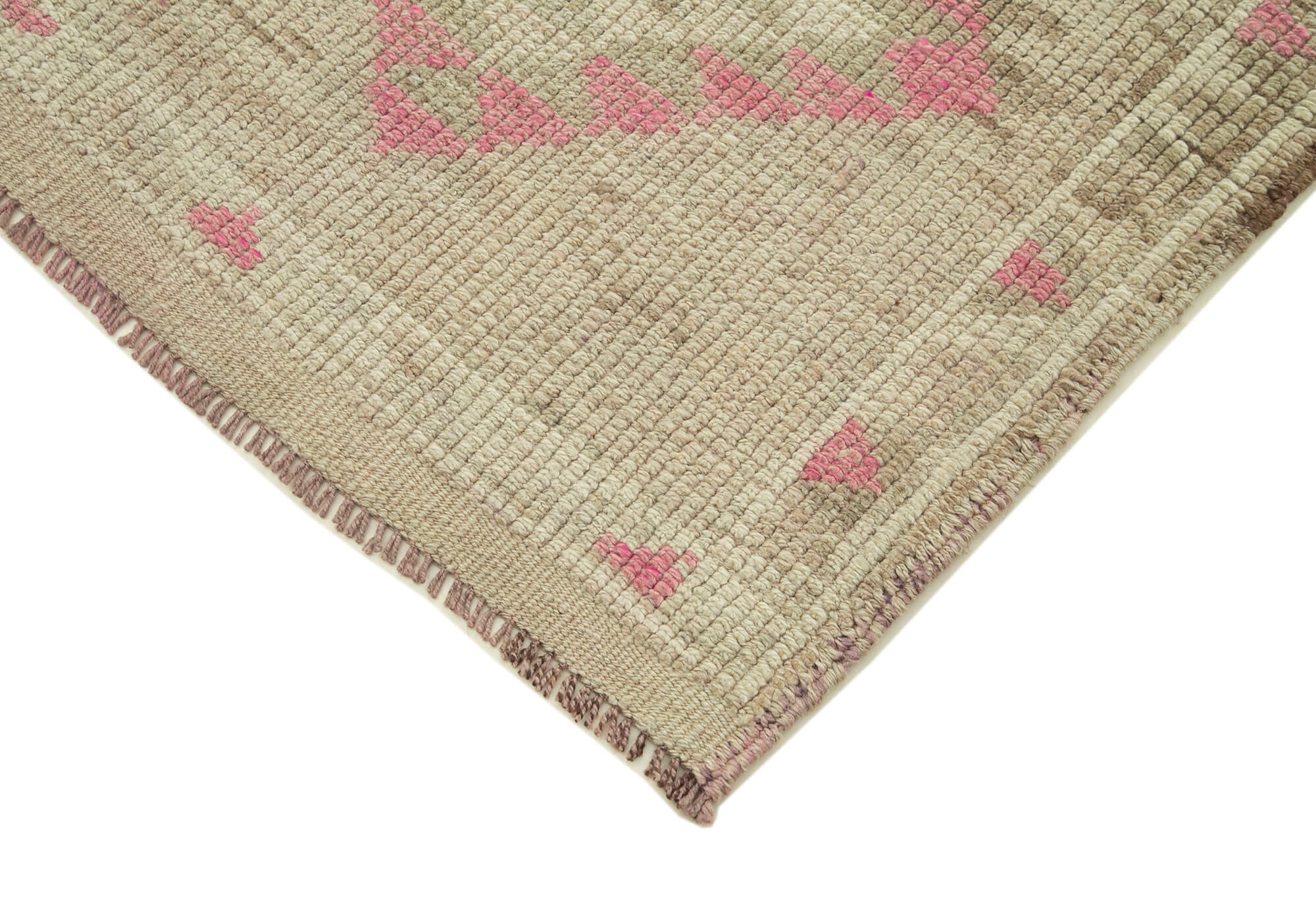 Handmade Vintage Area Rug – Beige Cotton Wool Rug 2'11'' x 13'5'' | Turkish Wool Carpet