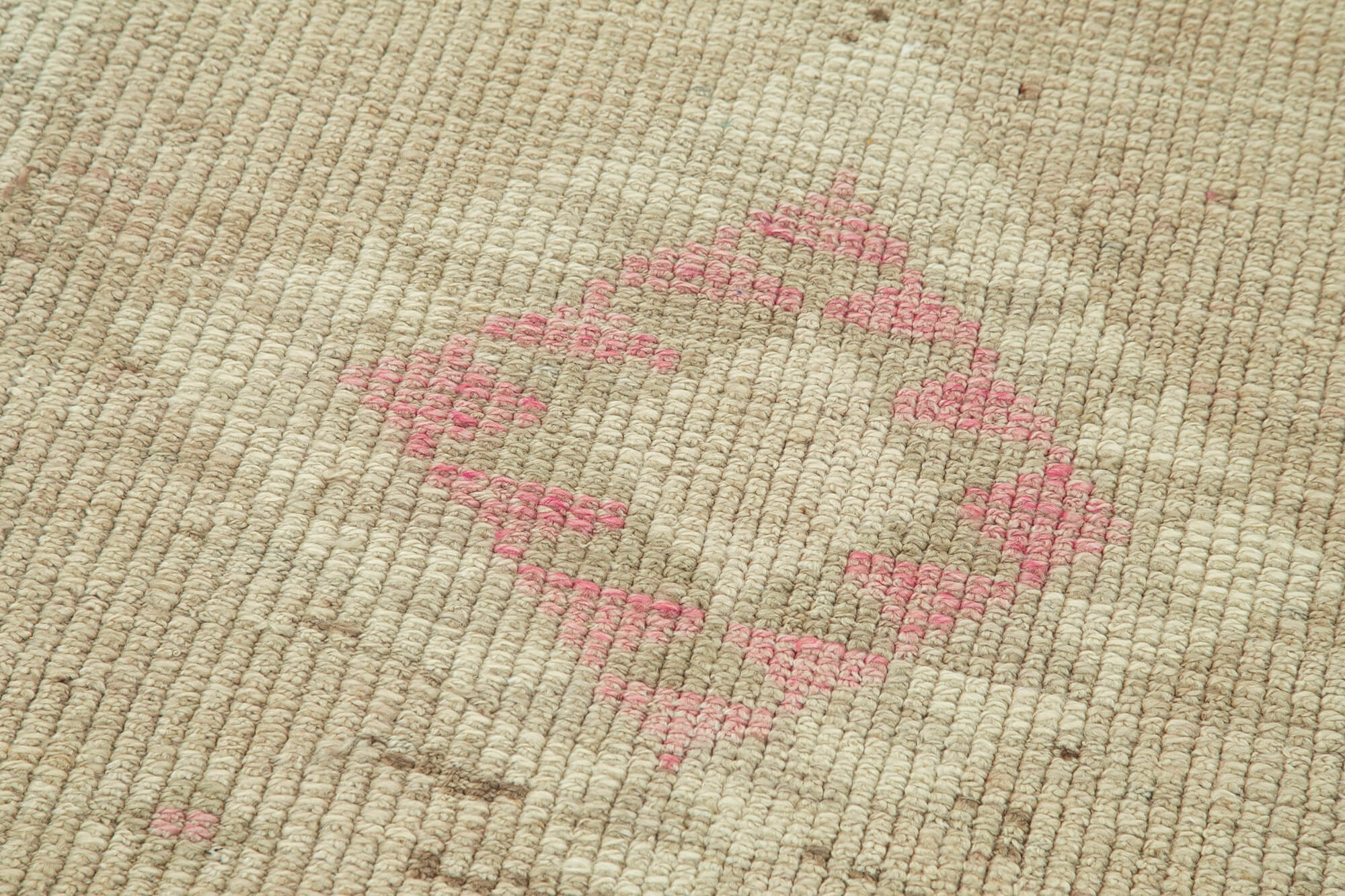 Handmade Vintage Area Rug – Beige Cotton Wool Rug 2'11'' x 13'5'' | Turkish Wool Carpet