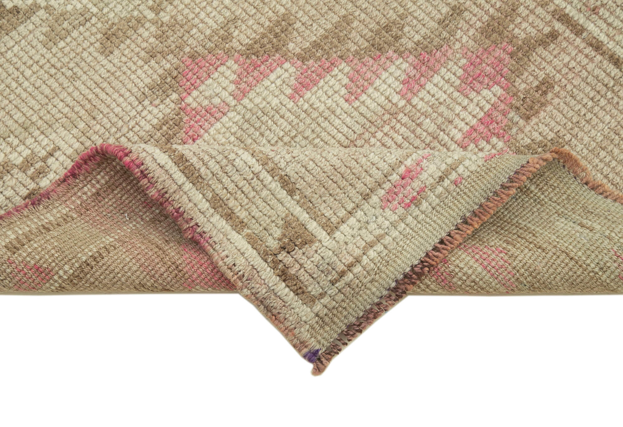 Handmade Vintage Area Rug – Beige Cotton Wool Rug 2'11'' x 13'5'' | Turkish Wool Carpet