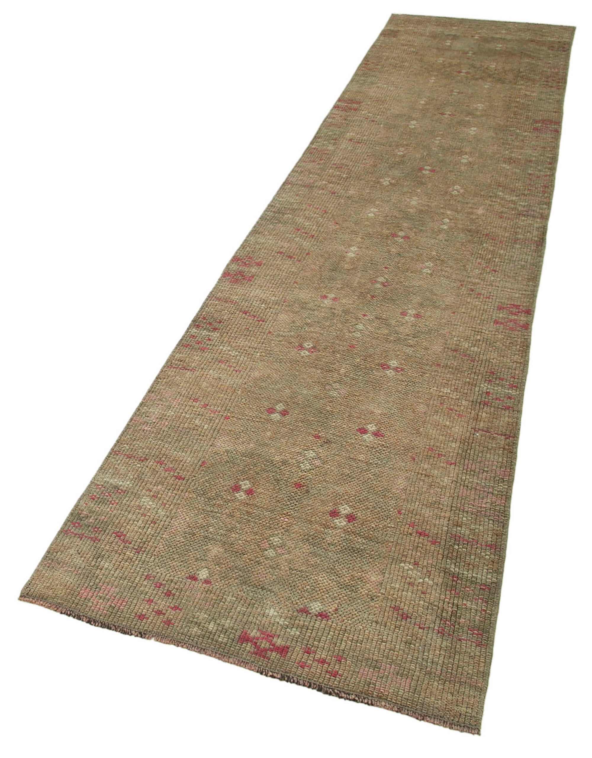 Handmade Wool Area Rug - Vintage Cotton Rug | Beige Wool Runner 2'10"x12'6"