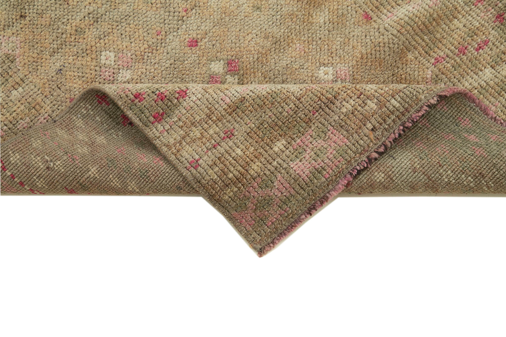 Handmade Wool Area Rug - Vintage Cotton Rug | Beige Wool Runner 2'10"x12'6"