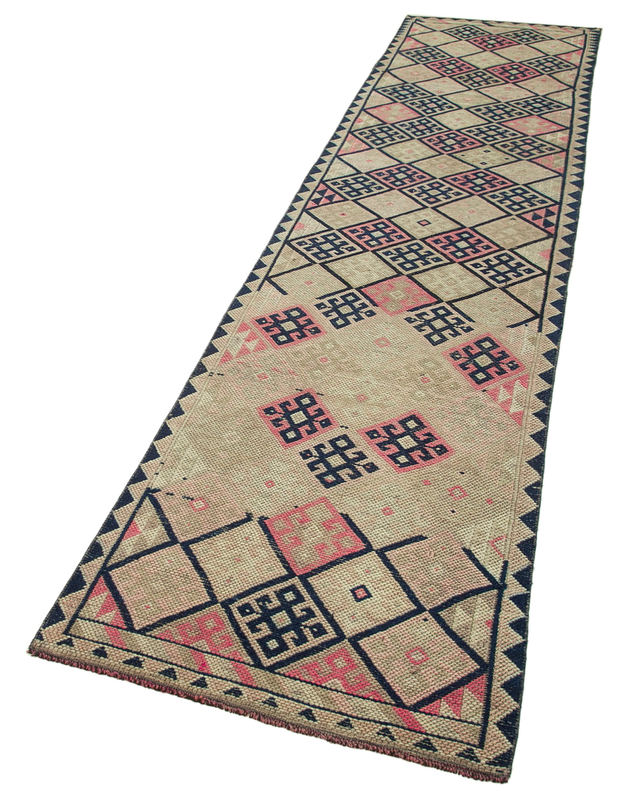 Handmade Wool Area Rug - Vintage Cotton Rug Beige Runner 2'9''x12'4'' Durable Soft Wool