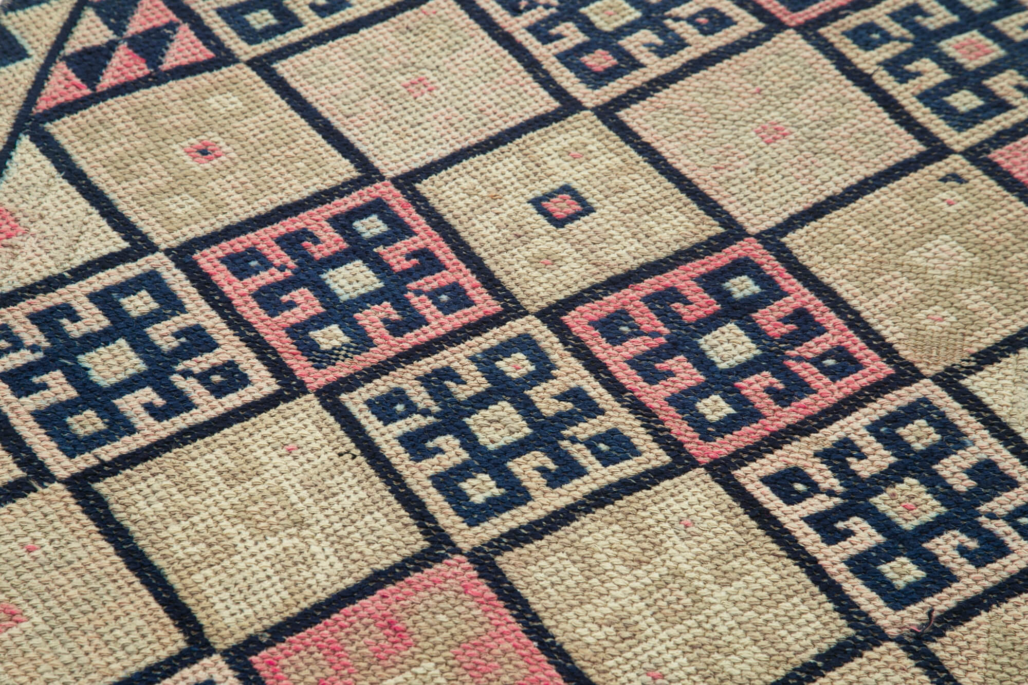 Handmade Wool Area Rug - Vintage Cotton Rug Beige Runner 2'9''x12'4'' Durable Soft Wool