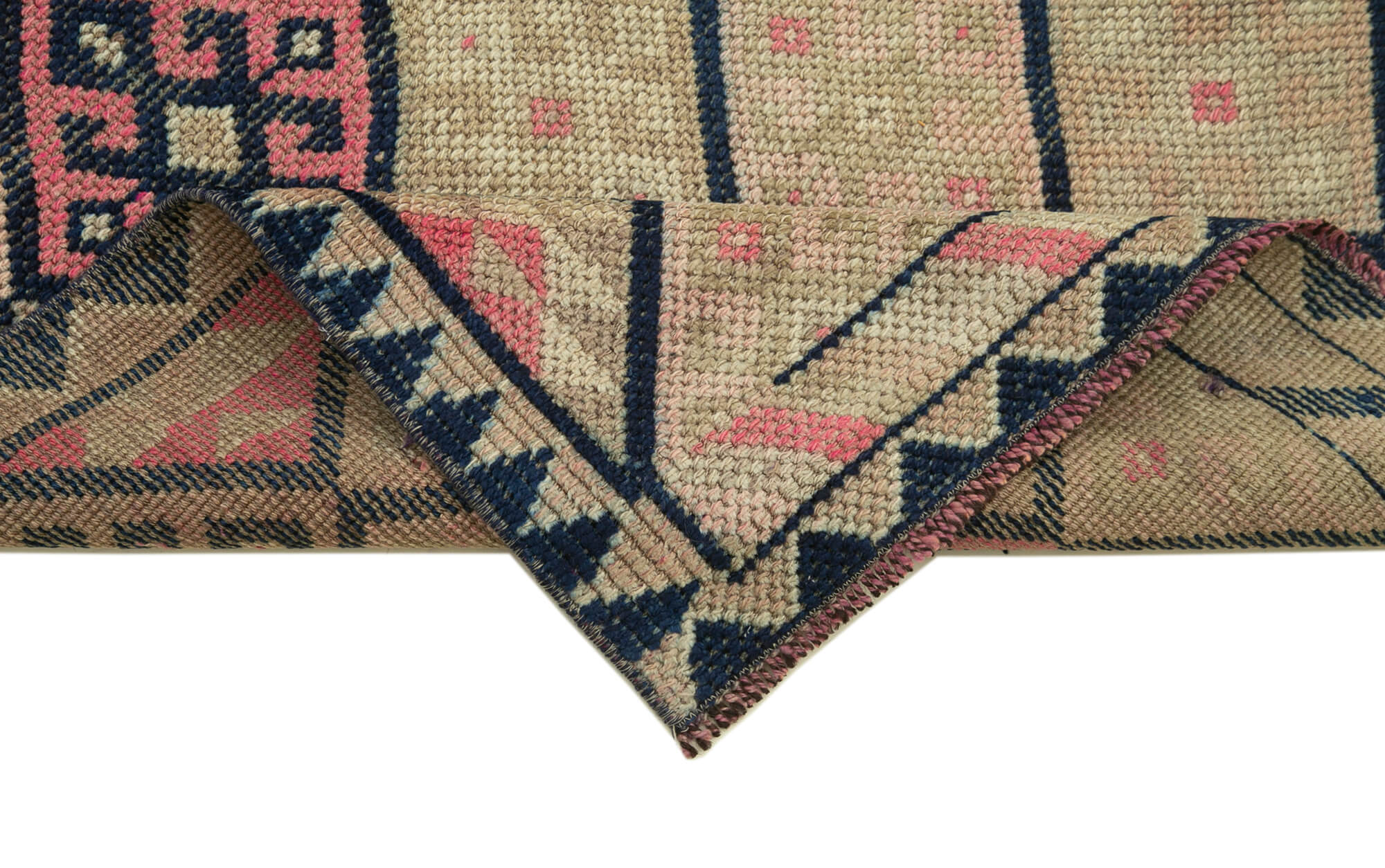 Handmade Wool Area Rug - Vintage Cotton Rug Beige Runner 2'9''x12'4'' Durable Soft Wool