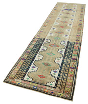 Handmade Area Rug – Vintage Cotton Wool Long Runner Rug 3'1" x 12'1" Beige