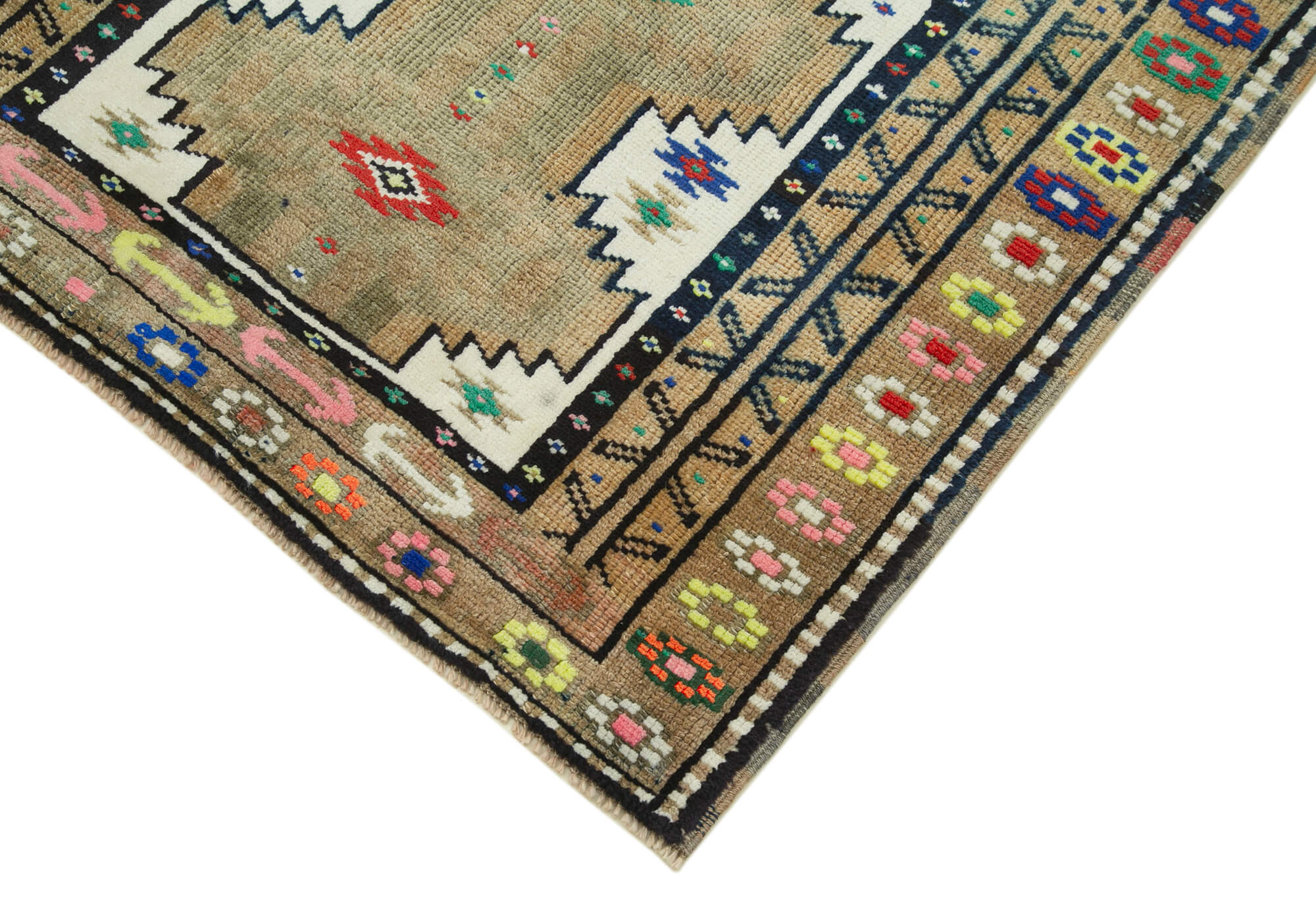 Handmade Area Rug – Vintage Cotton Wool Long Runner Rug 3'1" x 12'1" Beige