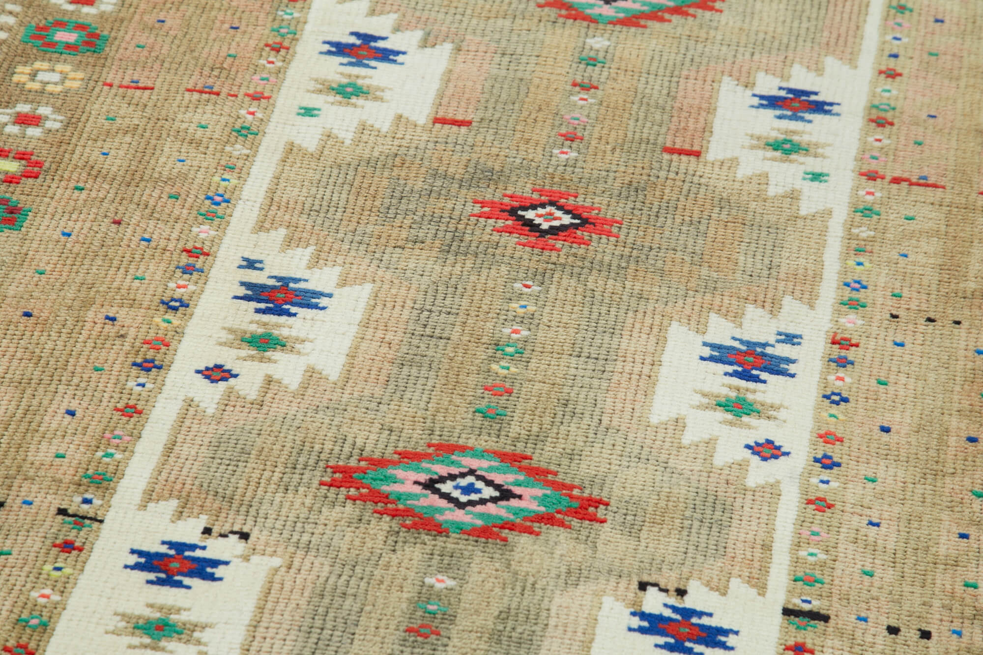 Handmade Area Rug – Vintage Cotton Wool Long Runner Rug 3'1" x 12'1" Beige