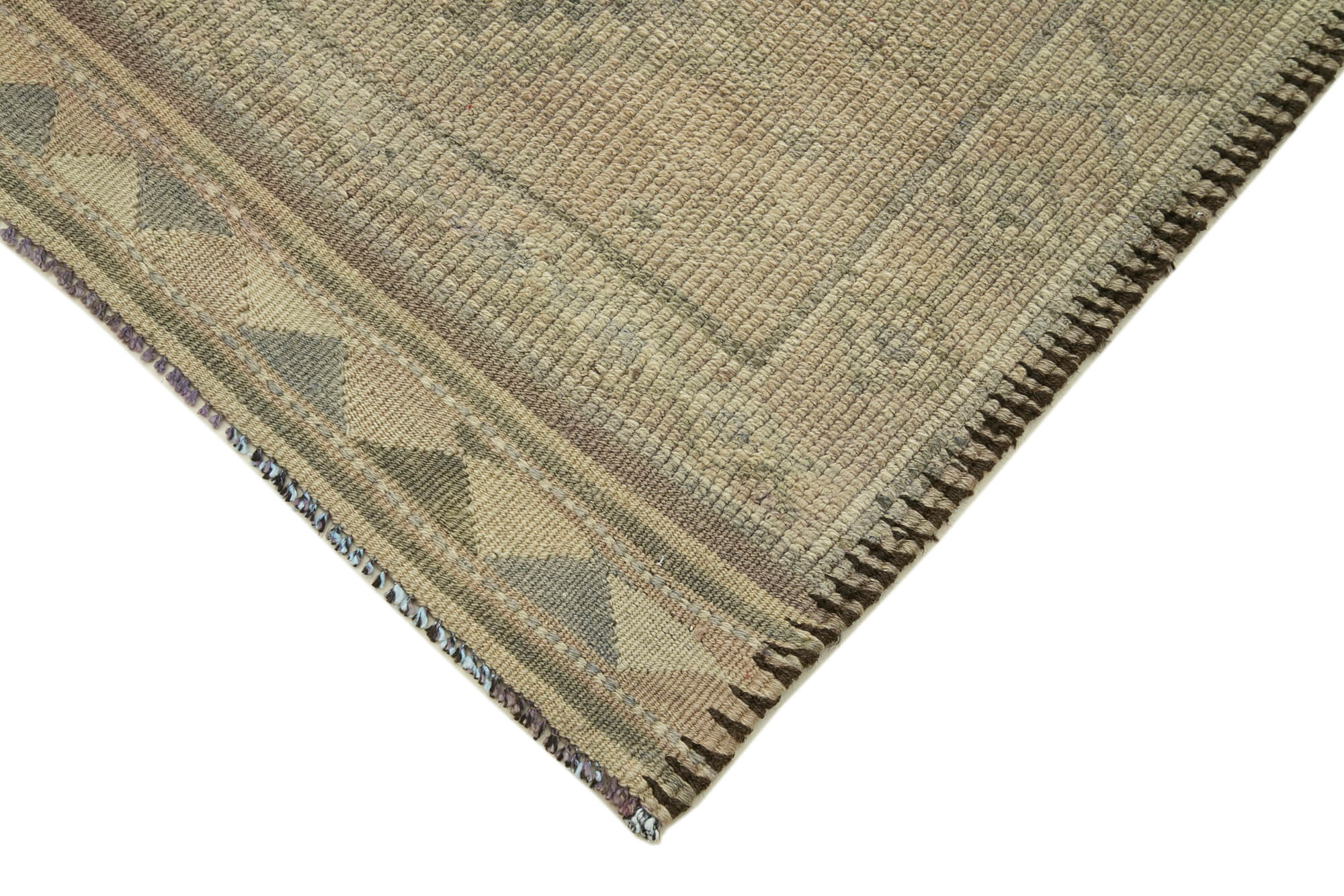 Vintage Handmade Area Rug | Traditional Hand Knotted Beige Cotton Wool Carpet 2'10''x11'7''