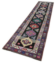 Handmade Vintage Area Rug – Purple Wool Rug | Long Narrow Turkish Carpet