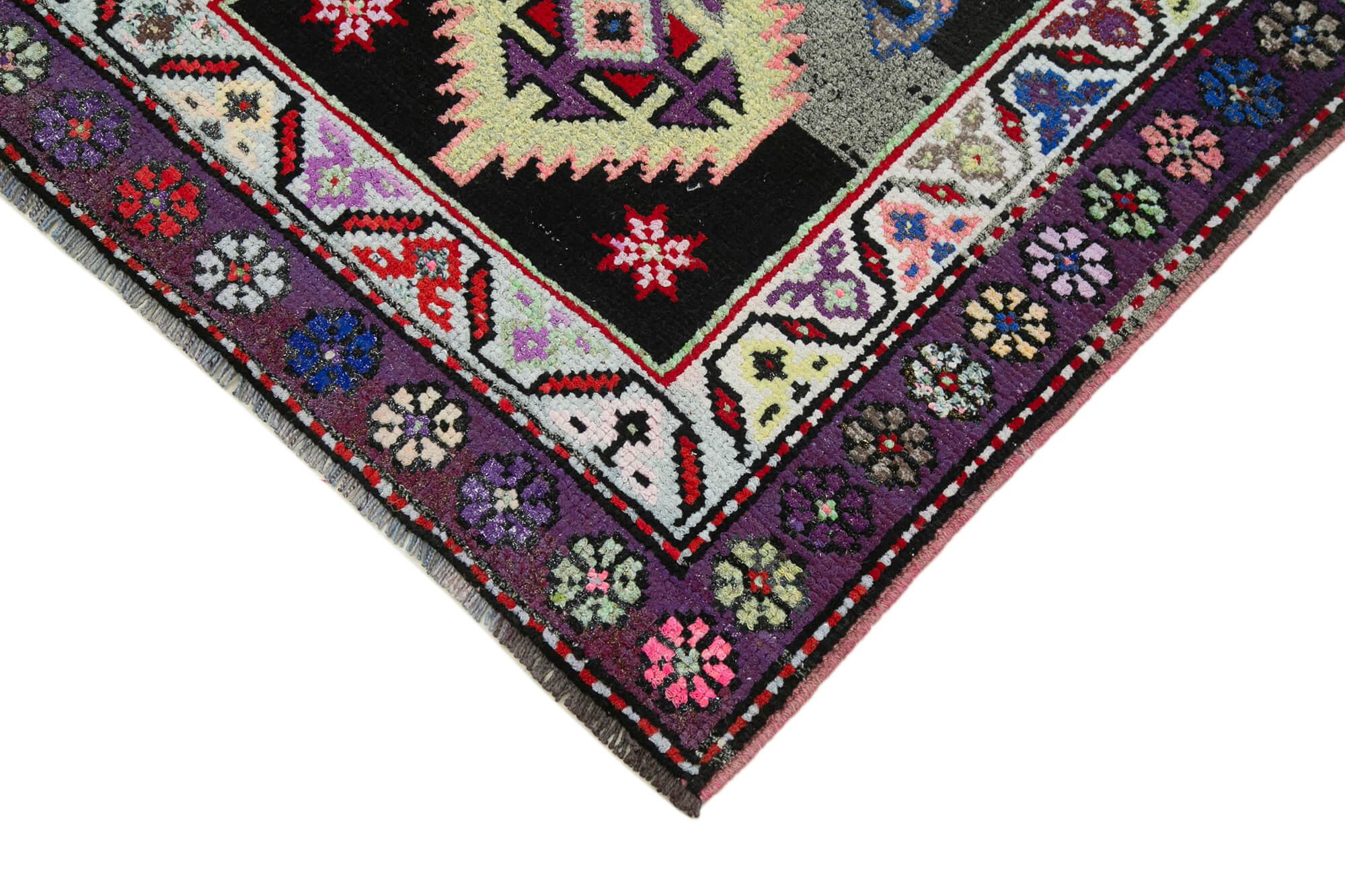 Handmade Vintage Area Rug – Purple Wool Rug | Long Narrow Turkish Carpet