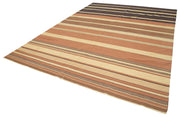 Handmade Wool Area Rug - Brown Geometric Cotton Wool Rug 8'10''x12'0'' | Durable, Handwoven Carpet