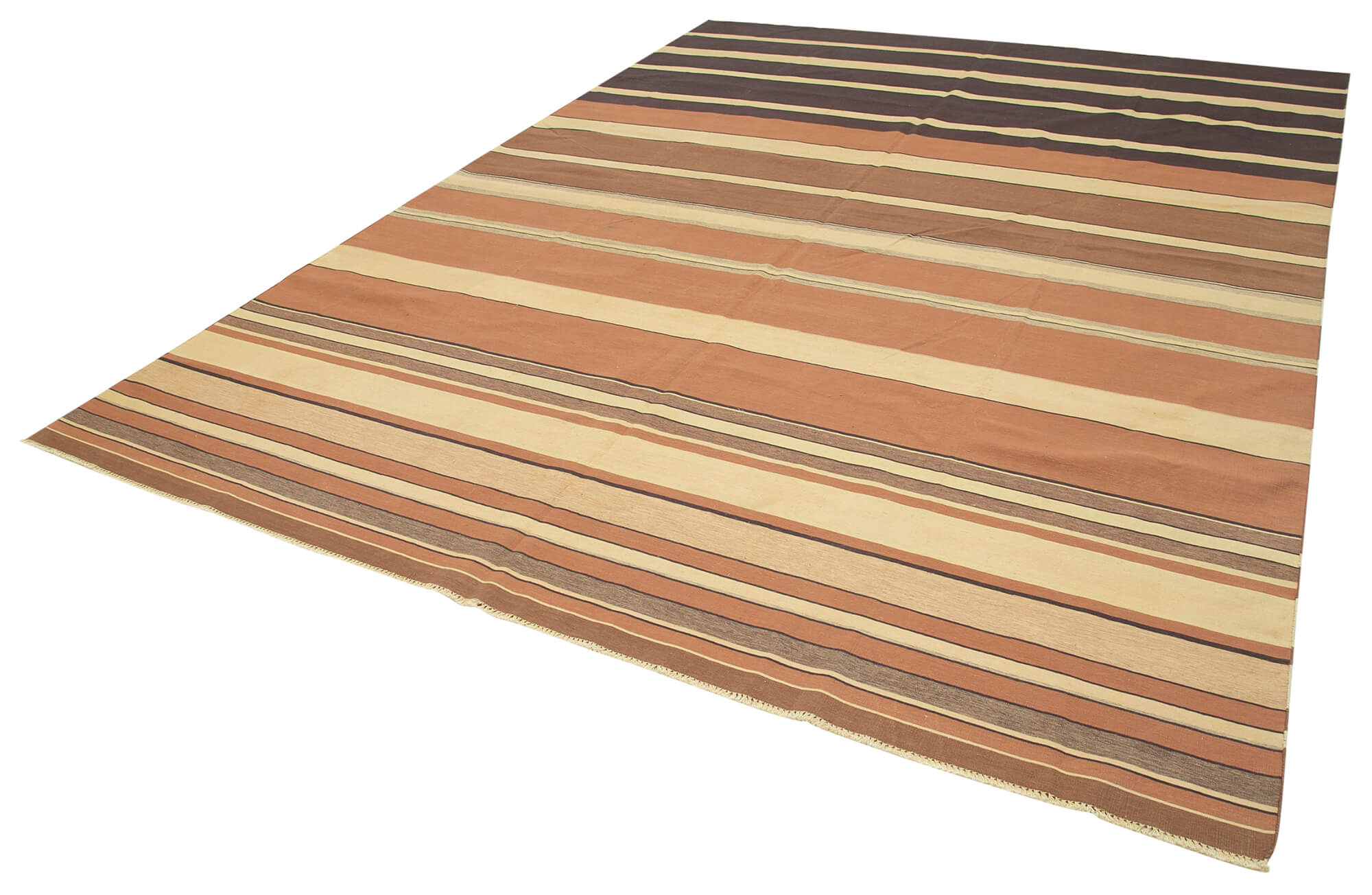 Handmade Wool Area Rug - Brown Geometric Cotton Wool Rug 8'10''x12'0'' | Durable, Handwoven Carpet