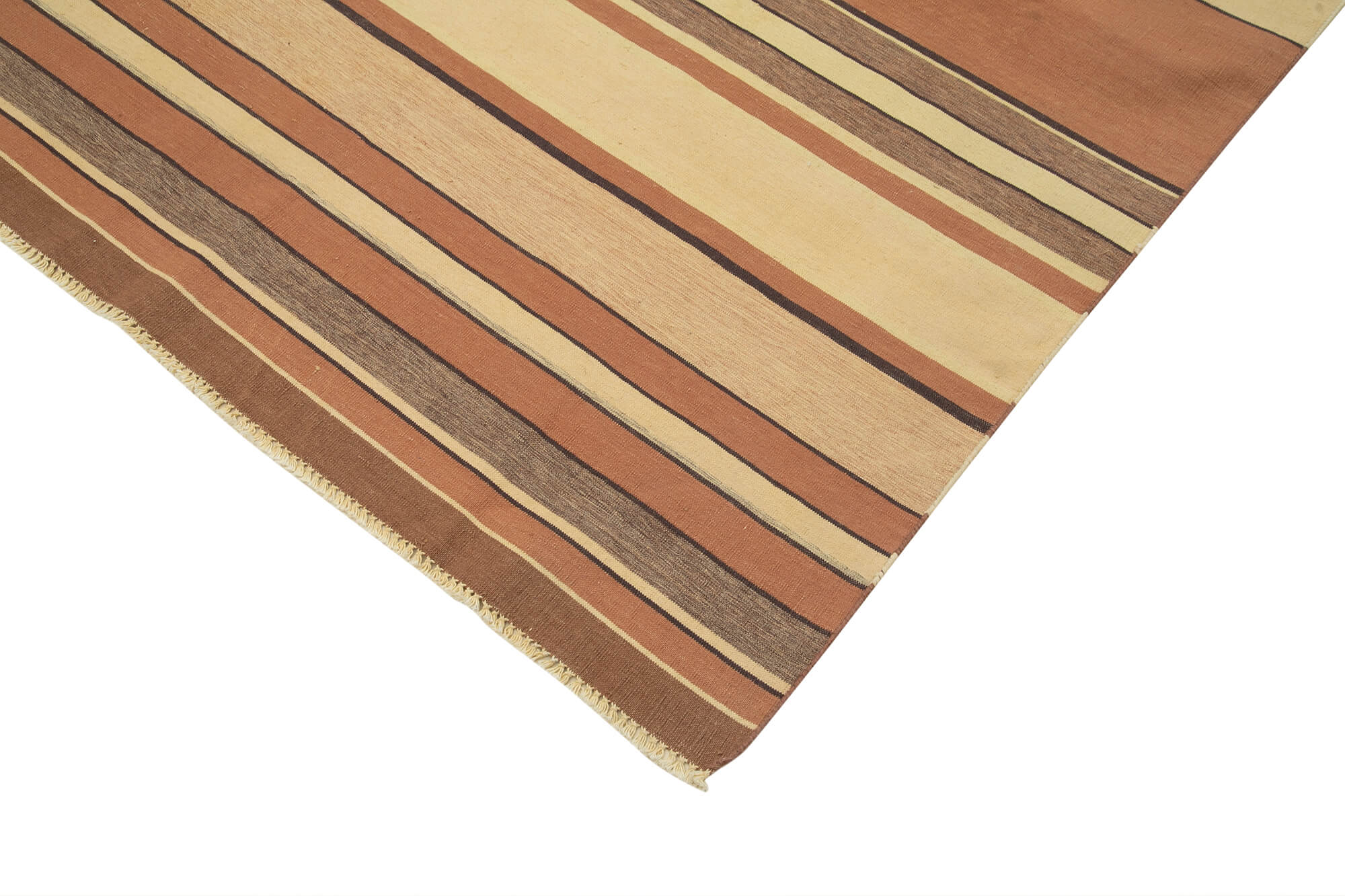 Handmade Wool Area Rug - Brown Geometric Cotton Wool Rug 8'10''x12'0'' | Durable, Handwoven Carpet