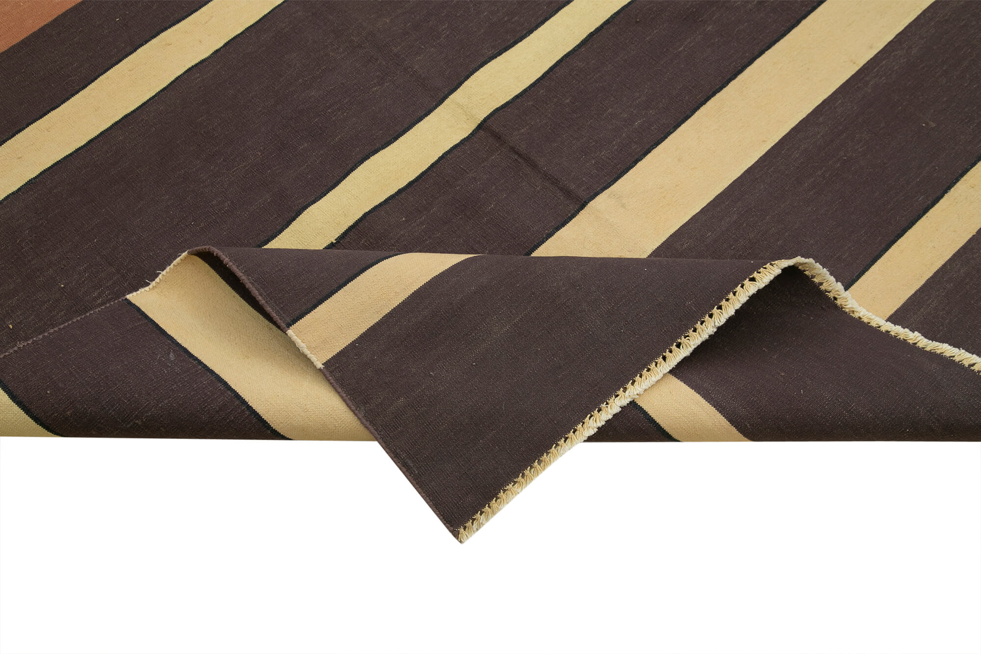 Handmade Wool Area Rug - Brown Geometric Cotton Wool Rug 8'10''x12'0'' | Durable, Handwoven Carpet