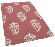 Handmade Area Rug - Red Geometric Cotton Wool 3'7'' x 5'6'' Vintage Turkish Carpet