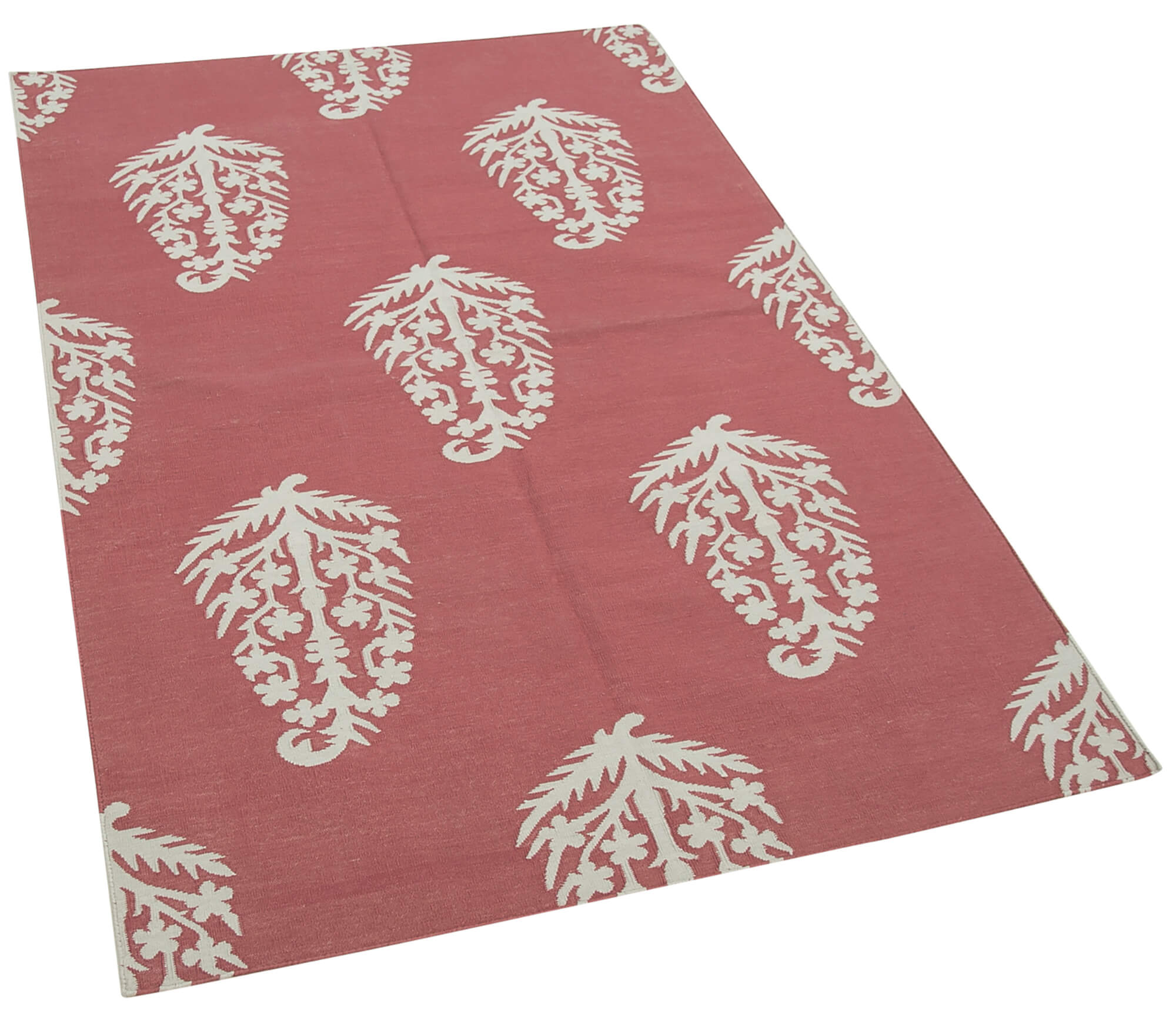Handmade Area Rug - Red Geometric Cotton Wool 3'7'' x 5'6'' Vintage Turkish Carpet