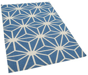 Handmade Area Rug - Blue Geometric Cotton Wool Vintage Handwoven Carpet 3'8''x5'6''