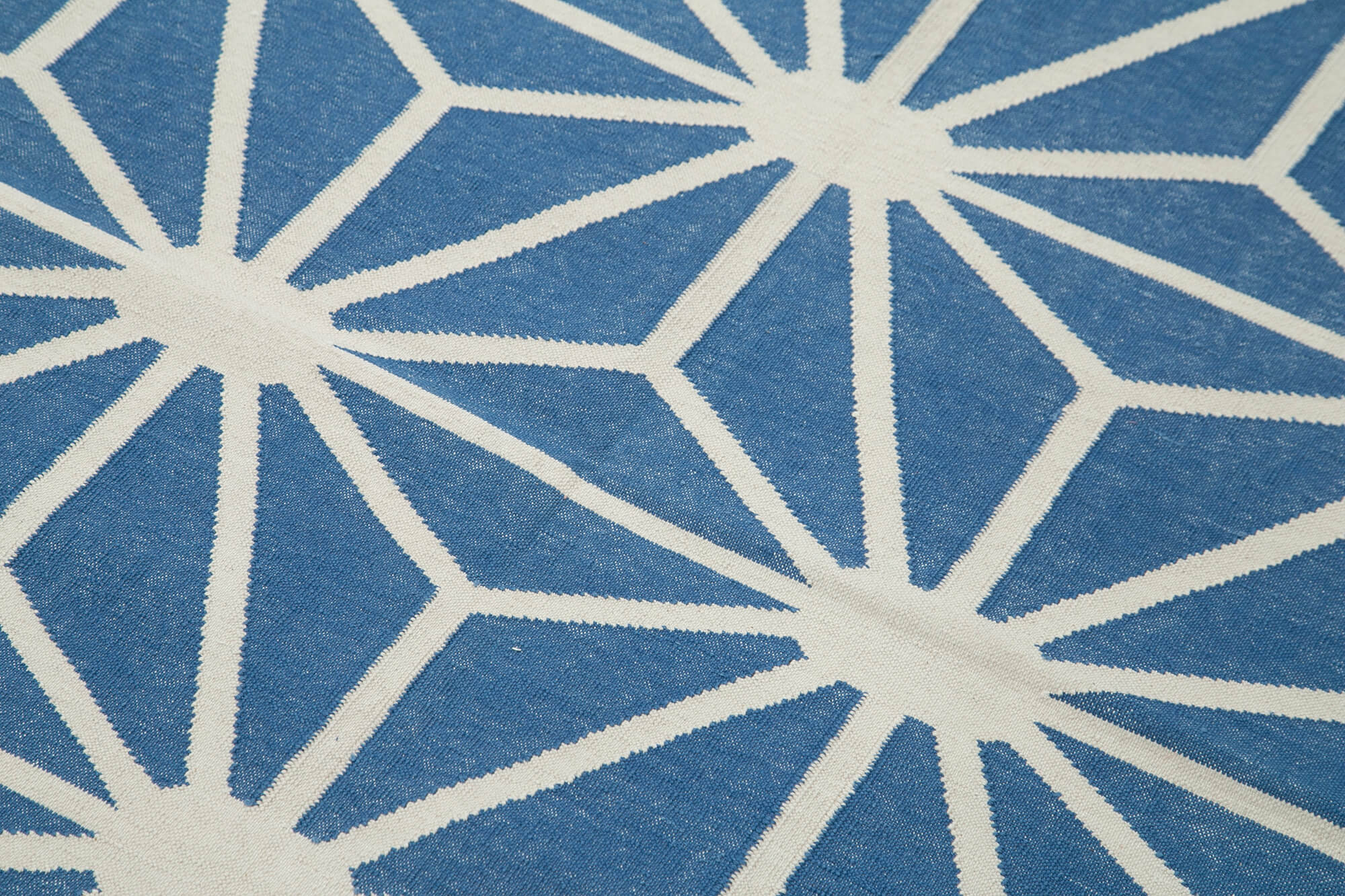 Handmade Area Rug - Blue Geometric Cotton Wool Vintage Handwoven Carpet 3'8''x5'6''