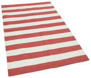 Handmade Area Rug - Red Geometric Cotton Wool Blend Durable Floor Covering 3'6" x 5'8"