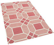 Handmade Area Rug - Pink Geometric Cotton Wool Vintage Turkish Carpet 3'7"x5'5"