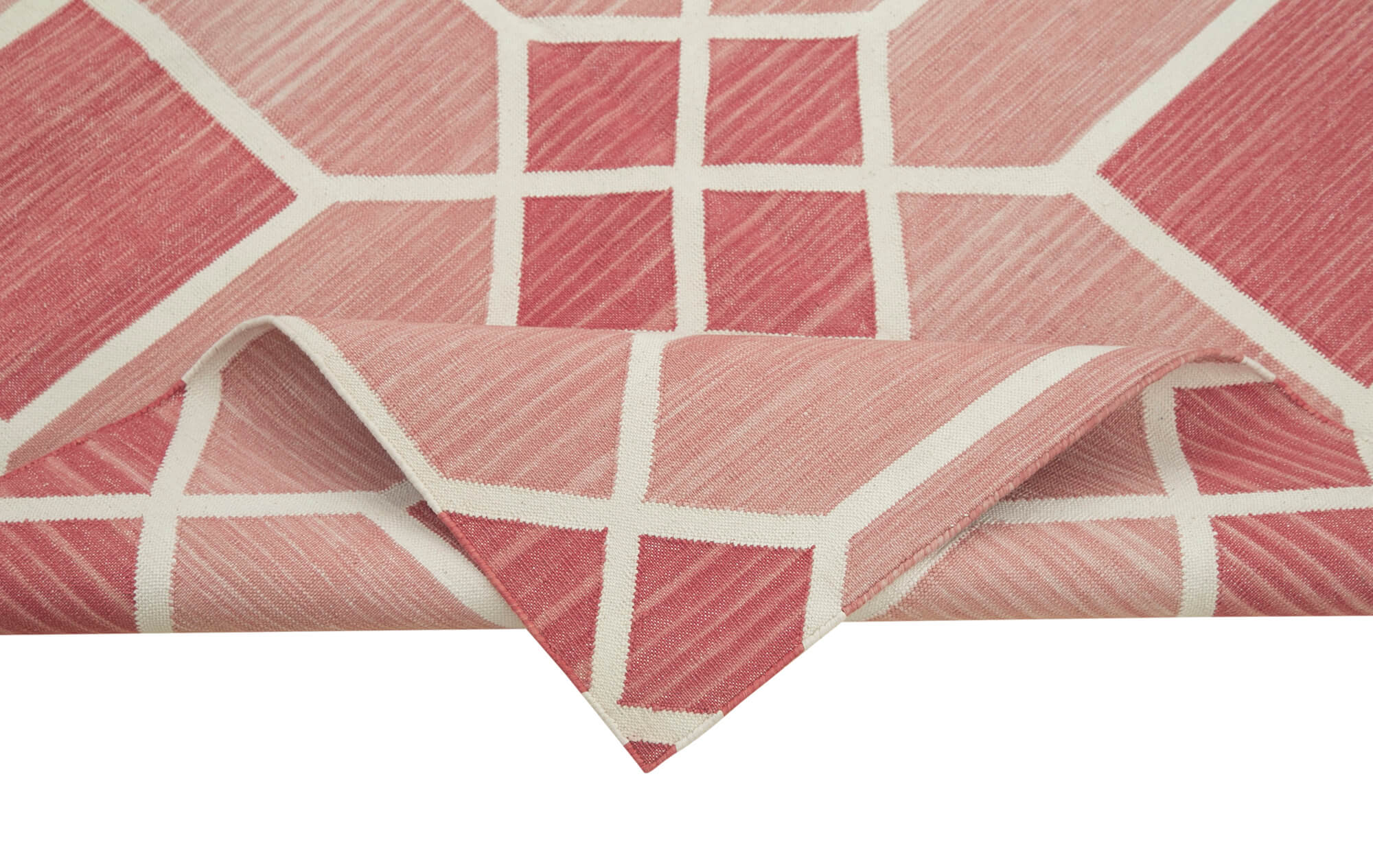 Handmade Area Rug - Pink Geometric Cotton Wool Vintage Turkish Carpet 3'7"x5'5"