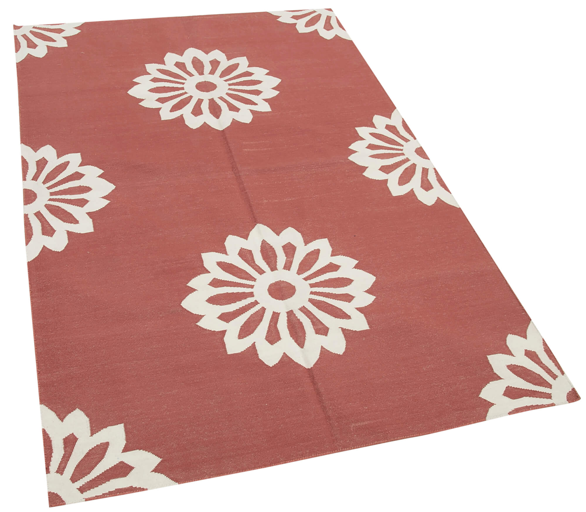 Handmade Wool Area Rug - Geometric Red Cotton Wool Rug 3x5 Feet Bohemian Style
