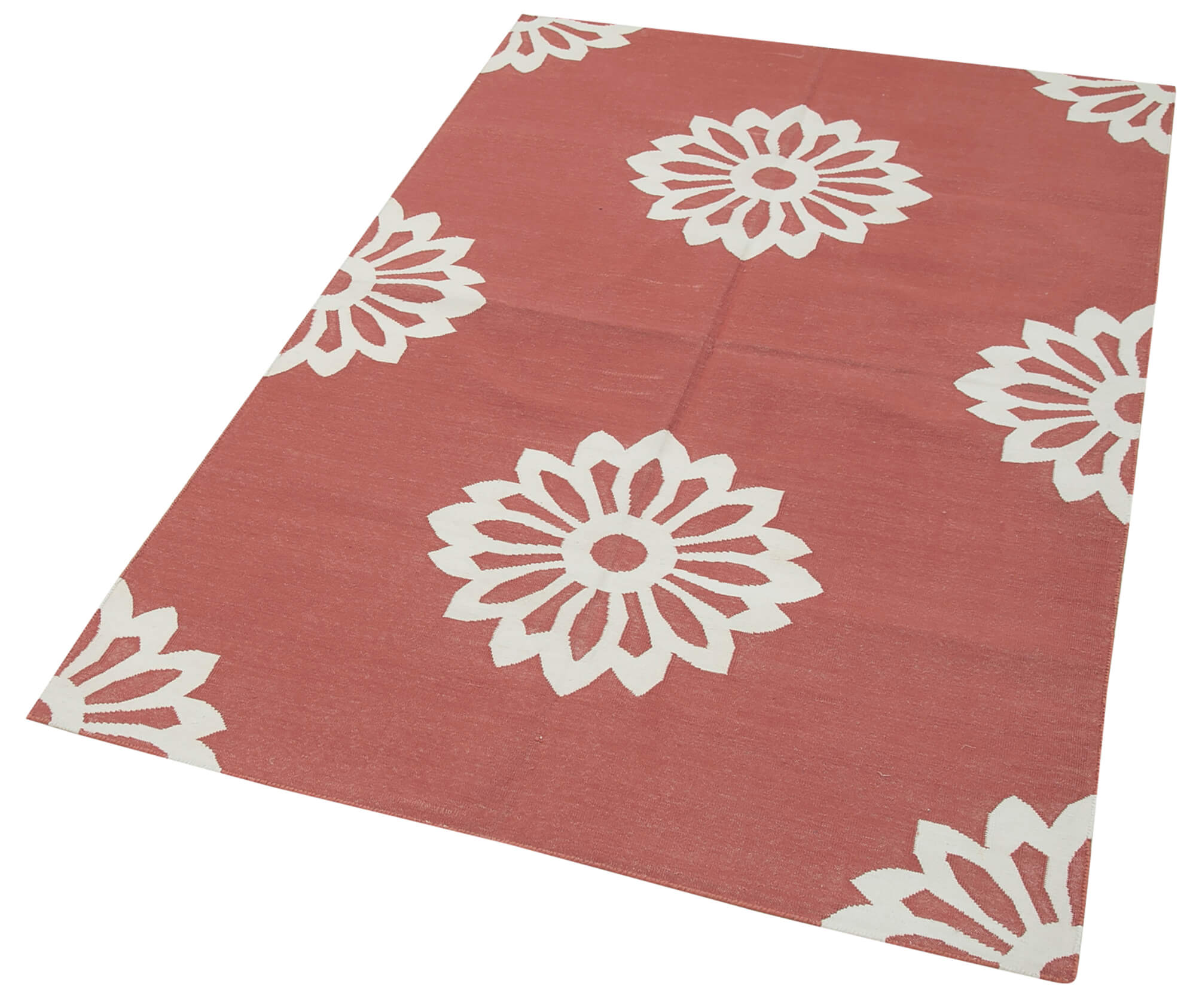 Handmade Wool Area Rug - Geometric Red Cotton Wool Rug 3x5 Feet Bohemian Style
