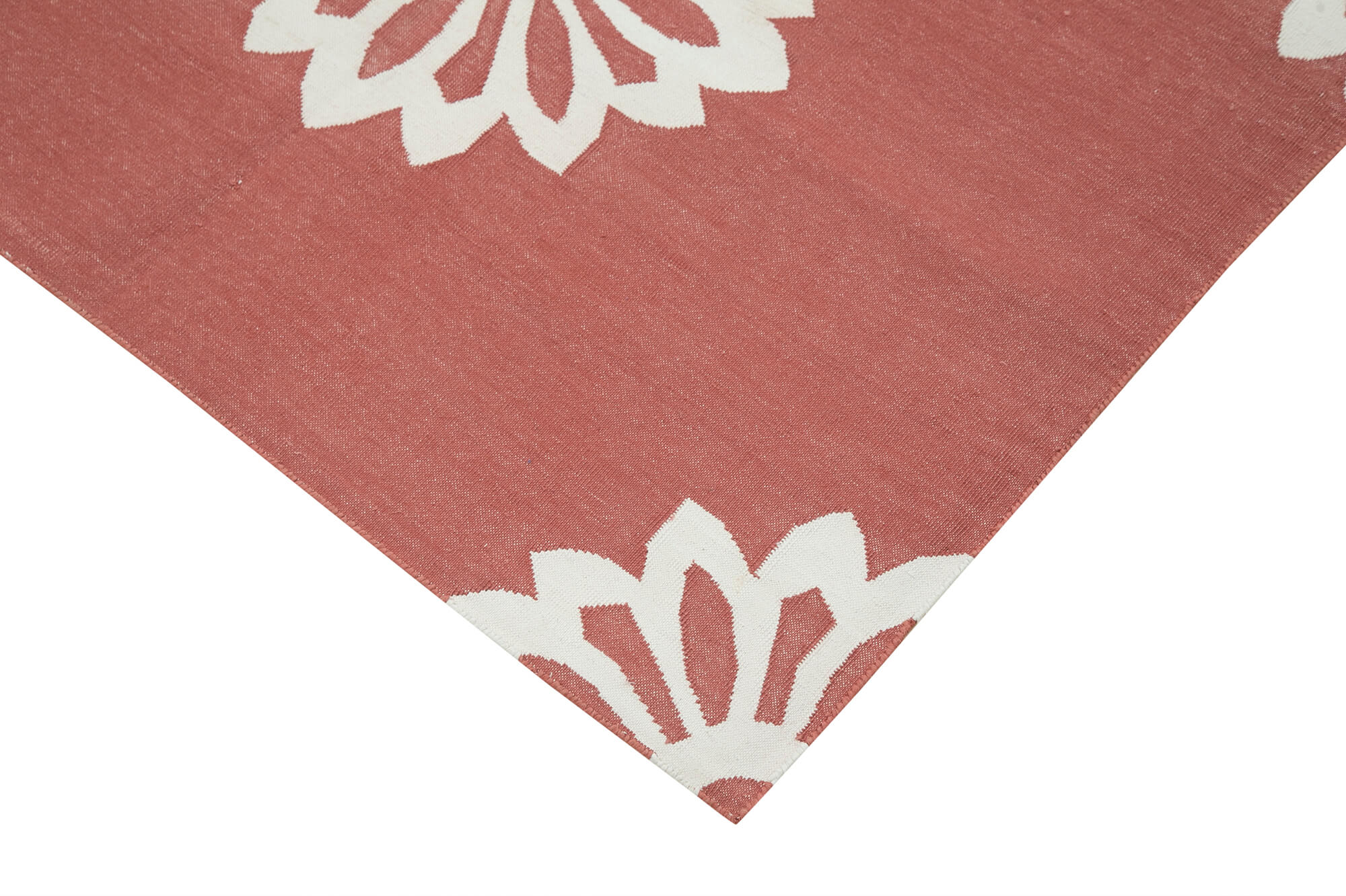 Handmade Wool Area Rug - Geometric Red Cotton Wool Rug 3x5 Feet Bohemian Style