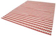 Handmade Area Rug - Red Geometric Cotton Wool Carpet 7'11'' x 9'8'' for Living Room