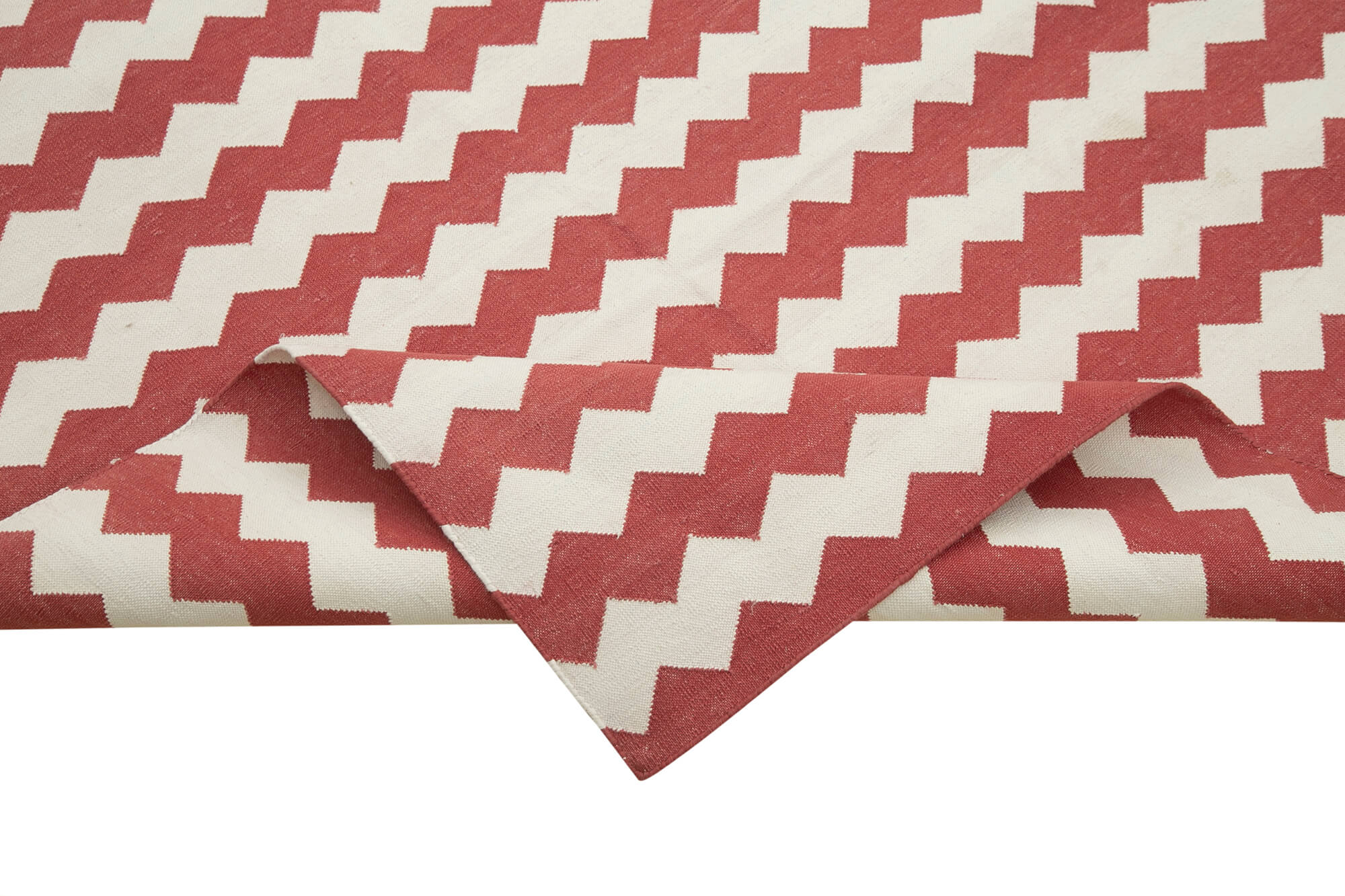 Handmade Area Rug - Red Geometric Cotton Wool Carpet 7'11'' x 9'8'' for Living Room