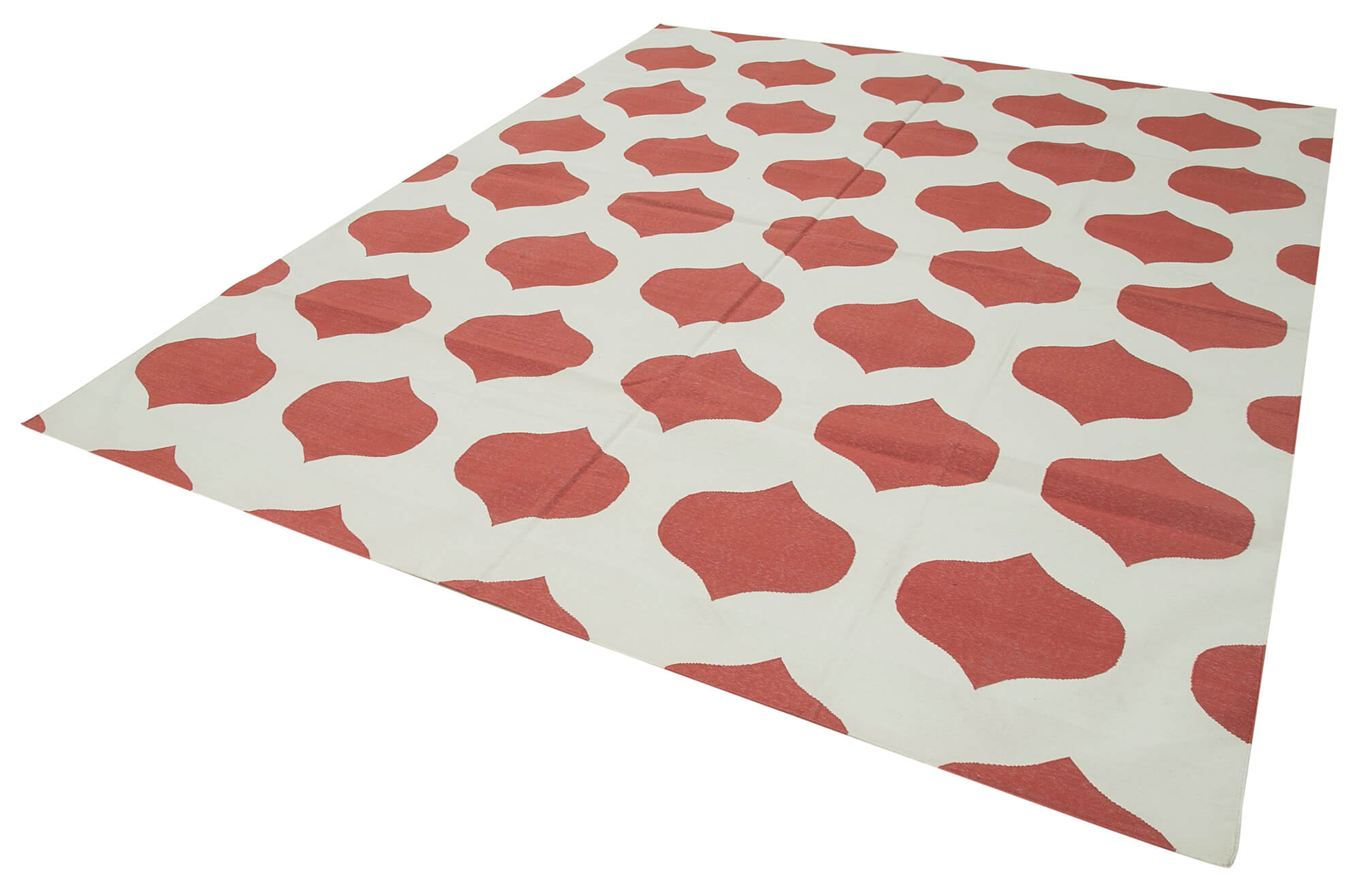 Handmade Area Rug - Red Geometric Cotton Wool Rug 8'0'' x 9'9'' | Hand Woven Carpet
