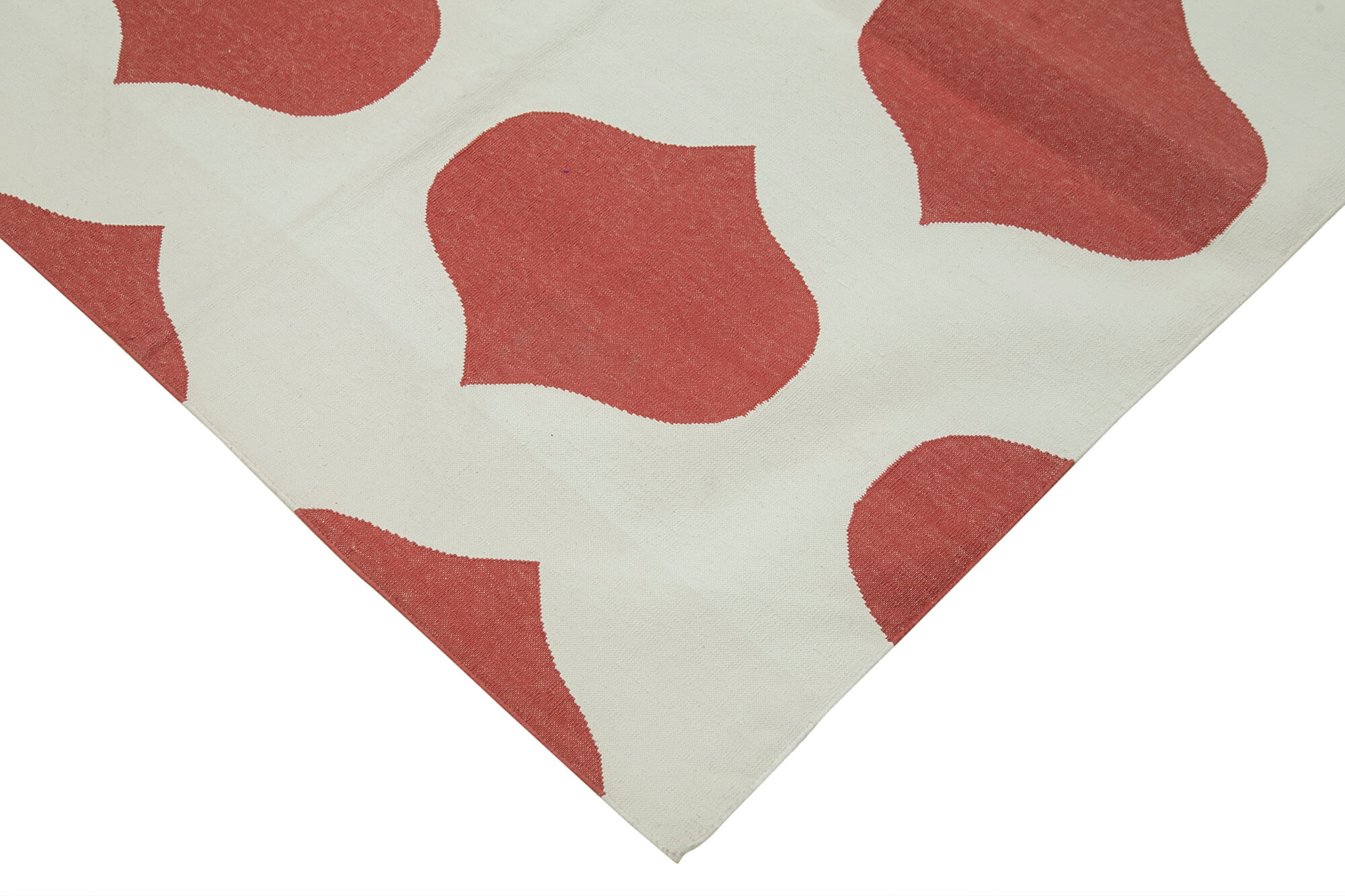 Handmade Area Rug - Red Geometric Cotton Wool Rug 8'0'' x 9'9'' | Hand Woven Carpet