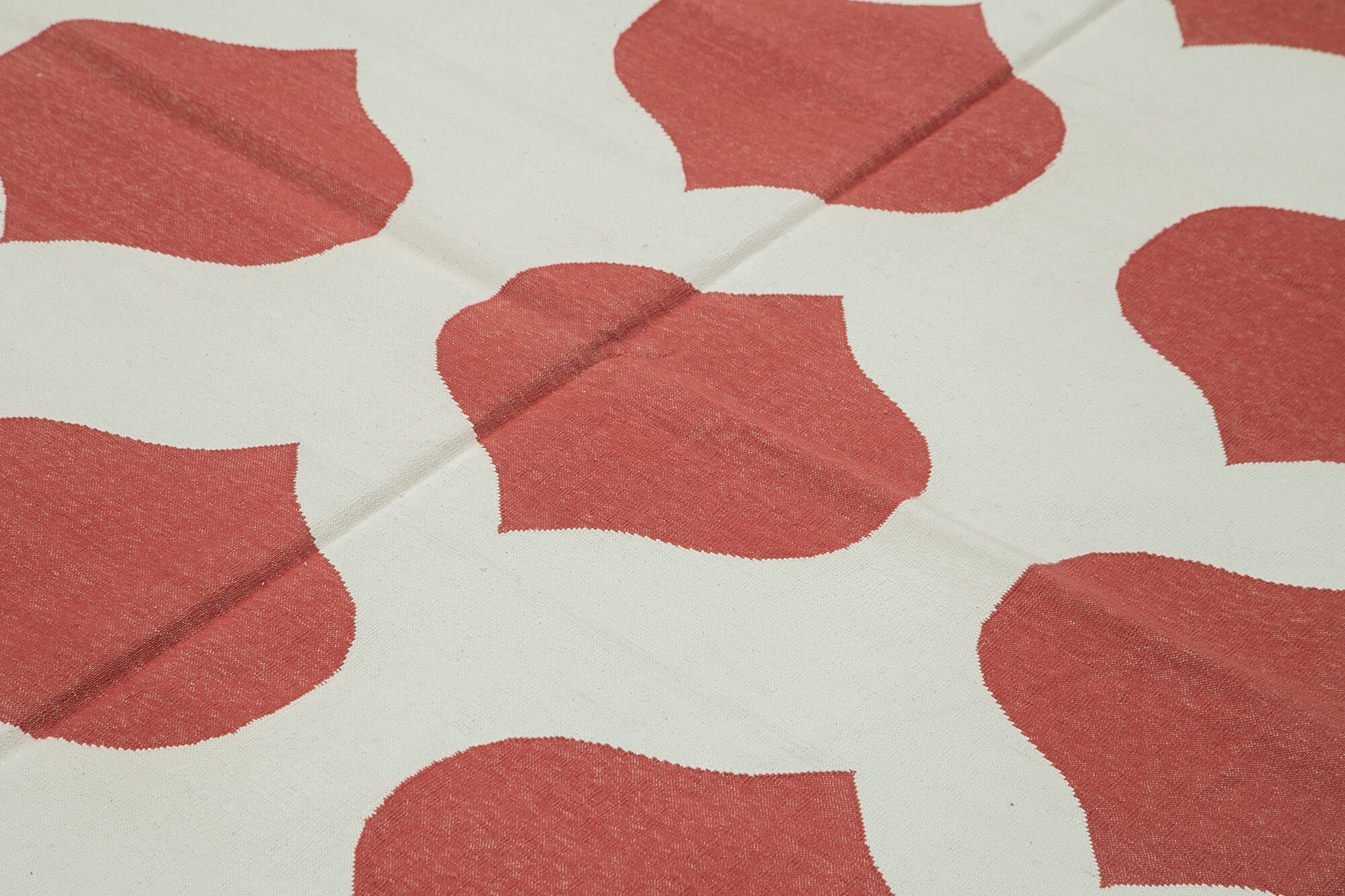 Handmade Area Rug - Red Geometric Cotton Wool Rug 8'0'' x 9'9'' | Hand Woven Carpet